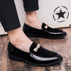 Men's Black Velvet Patent Leather Loafers Classic Gold Buckle Slip-on Dress Shoes for Business Formal Wedding Party Professional Luxury Breathable Lightweight Comfortable Footwear Office Wear