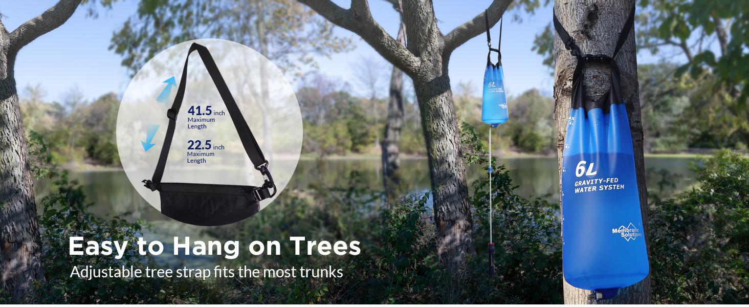 Membrane Solutions 6L Gravity Water Filter 0.1-Micron Versatile Water Purifier Camping with Adjustable Tree Strap Storage Bag