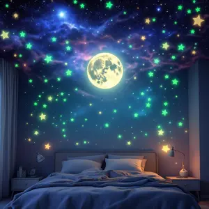 514 PCS Glow in The Dark Stars for Ceiling – 3D Luminous Wall Stickers with Moon, Kids Bedroom Decor, Night Sky Ceiling Stickers for Boys & Girls