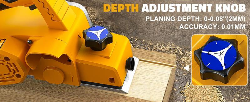 Cordless 3-1/4" Electric Wood Planer with 1x2.0Ah Battery, 15000RPM Power Planer for Woodworking Carpentry DIY Blades and Edge Guide