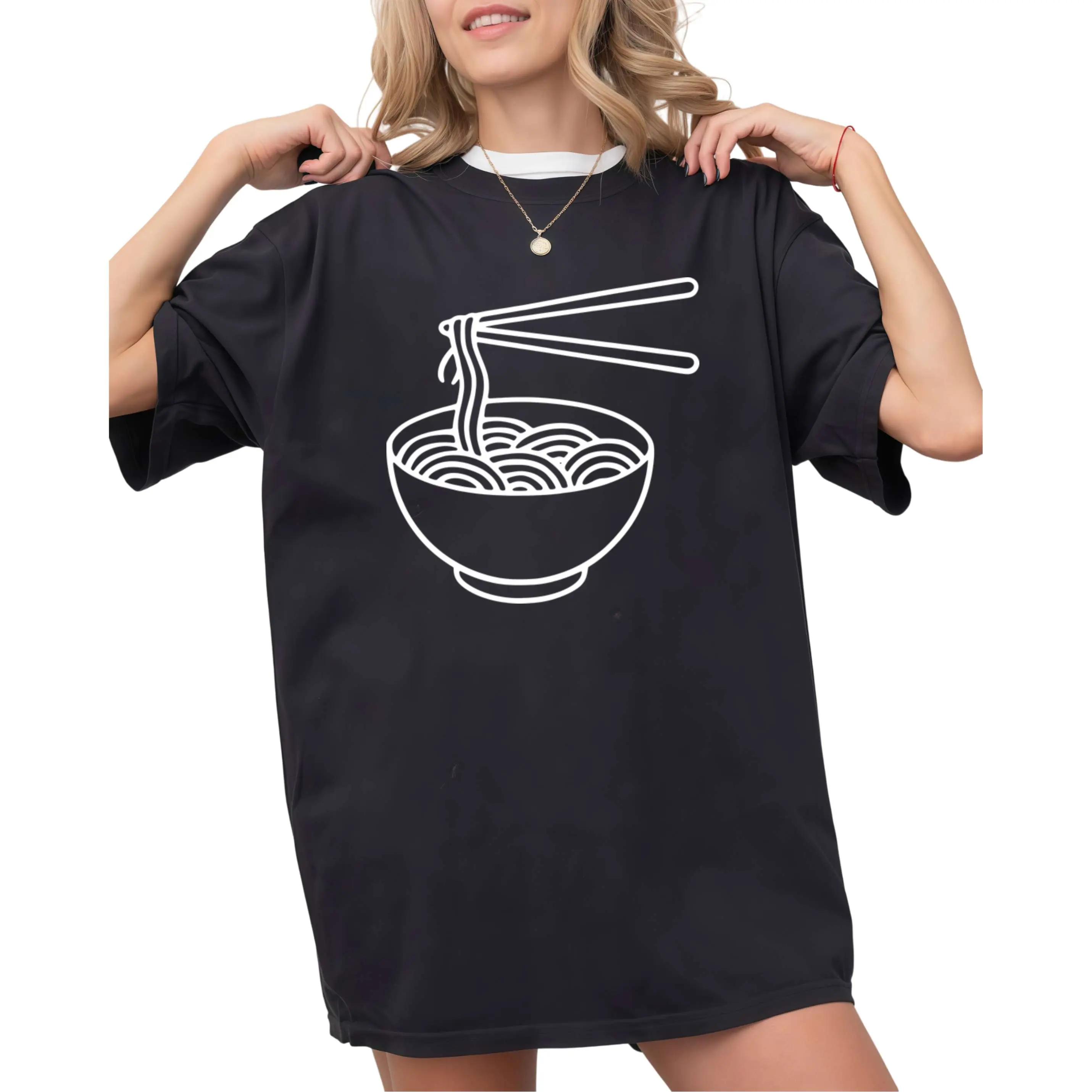 Ramen Noodles Japanese Food Graphic Minimal Line Art Soup T-Shirt