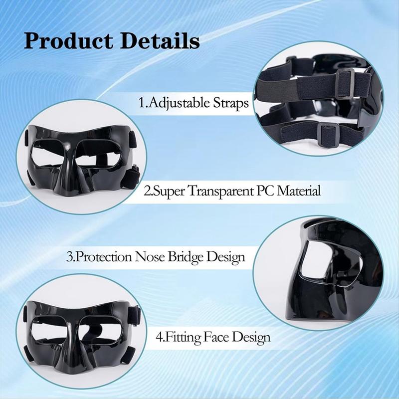 Sports Face Guard, Nose Guard for Broken Nose, Basketball Football Softball Training Protect Shield, Black Close