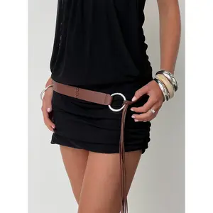 Evera Ring Detail Tassel Belt Brown / Silver