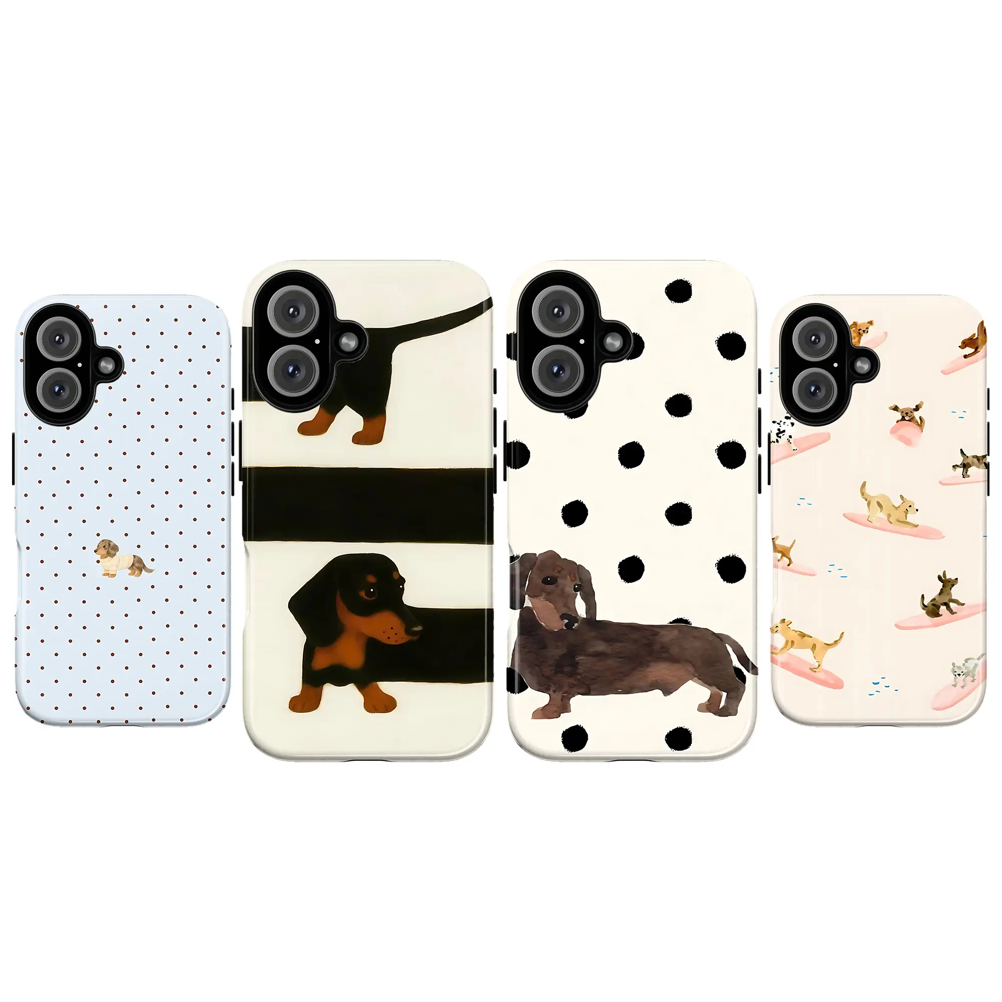 Decorative Dachshund Smartphone Case - Polka Dot & Stripe Preppy Aesthetic Phone Accessory, Protective Cover for iPhone 17/16/15/14/13/12/11 Pro Max/X/XS & Samsung S21-S25 Plus Ultra, Ideal Gift for Dachshund Lovers (Offers Smartphone Protection), Casing