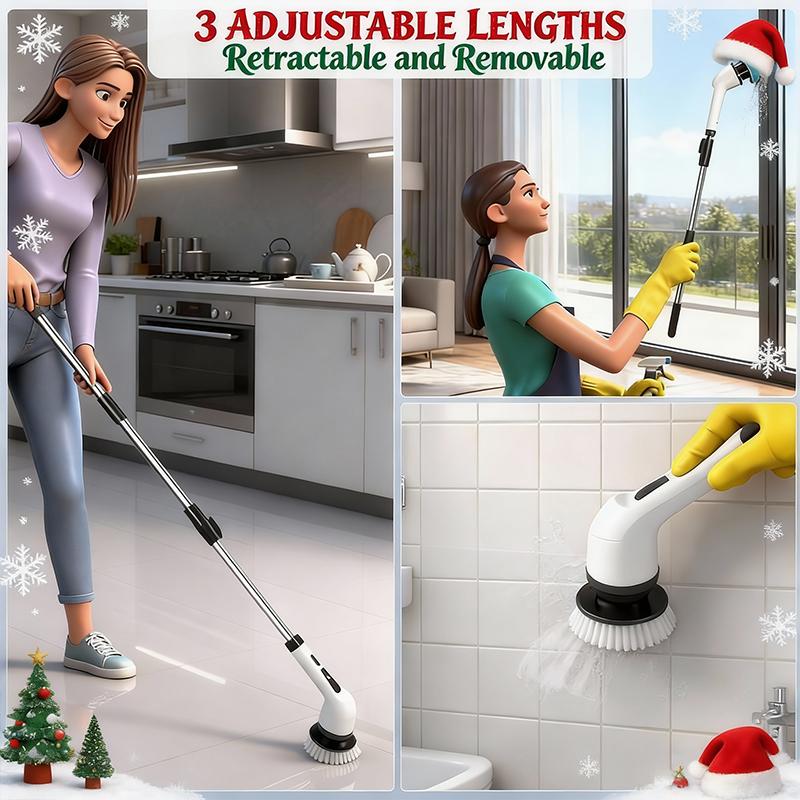 【Valentine's Day gift】HomeShine Electric Spin Scrubber Cordless Shower Scrubber lPX7 Waterproof Multi-Surface Cleaning Brush with 9 Brush Heads Long Battery Life Adjustable Speed Extendable Handle for Bathroom Kitchen Durable Cleaning Helper Utensils