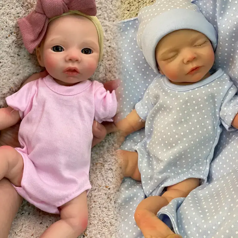 Realistic 10in-25cm Full Body Solid Silicone Reborn Newborn Baby Girl Doll, Handmade Painted Detailed Soft Skin, Open/Closed Eyes, Cute Clothes Doll with Removable Clothing, Collectible Cuddly Birthday Gift (Toys & Hobbies Specialty DIY Supply), Cute Clot