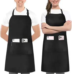 Kitchen 2 Pack Bib Apron Adjustable with 2 Pockets Water and Oil Resistant Cooking Chef Apron for Women Men Black Essential Gear