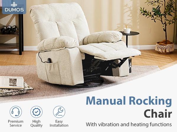 Rocker Recliner Chair, Swivel Recliner with Vibration Massage & Lumbar Heating, 270° Rotating Chenille Fabric Recliner with footrest for Living Room & Bedroom Rocker Recliner Chair, Swivel Recliner with Vibration Massage & Lumbar Heating, 270° Rotating Chenille Fabric Recliner with footrest for Living Room & Bedroom