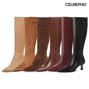 CELNEPHO Knee High Boots for Women Kitten Heels Pointed Toe Tall Boots with Side Zipper Perfect for Gift Party Spring Dress Shoes