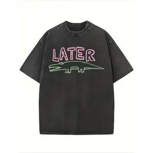 Valentine Shirts Sarcastic Later Gator Graphic-Shirt Funny Unisex Loose Fit Tee with Alligator Design Breathable Washed Round Neck Short Sleeve Casual Wear Holiday Parties - Top, Womenswear