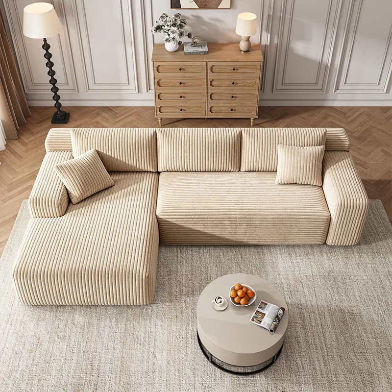 【1 Packages】 96-Inch U-Shaped Memory Foam Sectional Sofa — An oversized modular design offering "cloud-like" comfort; features deep seating and compressed corduroy fabric, combining space-saving capabilities with a convertible sleeper function.