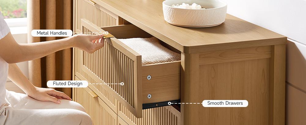 【SPRING GLOW UP】ONBRILL Fluted 6(7) Drawers Dresser for Bedroom, 55 Inch Wide Modern Wood Chest of Drawers, Mid Century Chests Drawer Clothing Organizer for Hallway