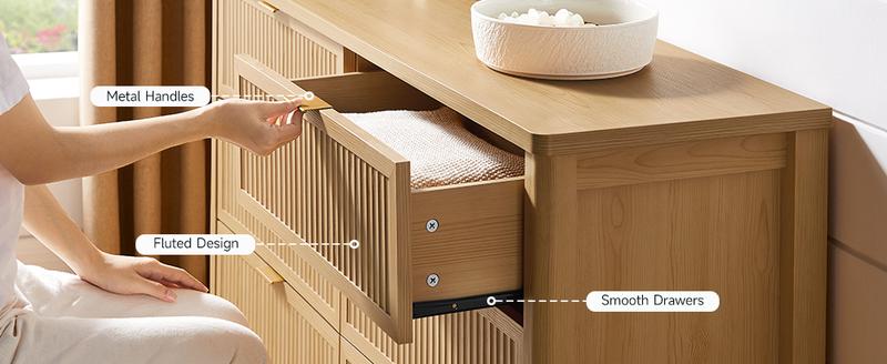 【Valentine's Day Gift】ONBRILL Fluted 6(7) Drawers Dresser for Bedroom, 55 Inch Wide Modern Wood Chest of Drawers, Mid Century Chests Drawer Clothing Organizer for Hallway