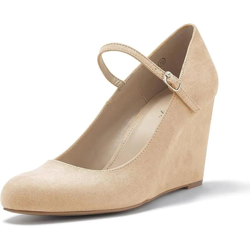 Coutgo Womens Wedge Pumps Dressy Mary Jane Shoes Comfort Wedges Closed Toe Ankle Strap Heeled Shoes tiktokshopbacktoschool