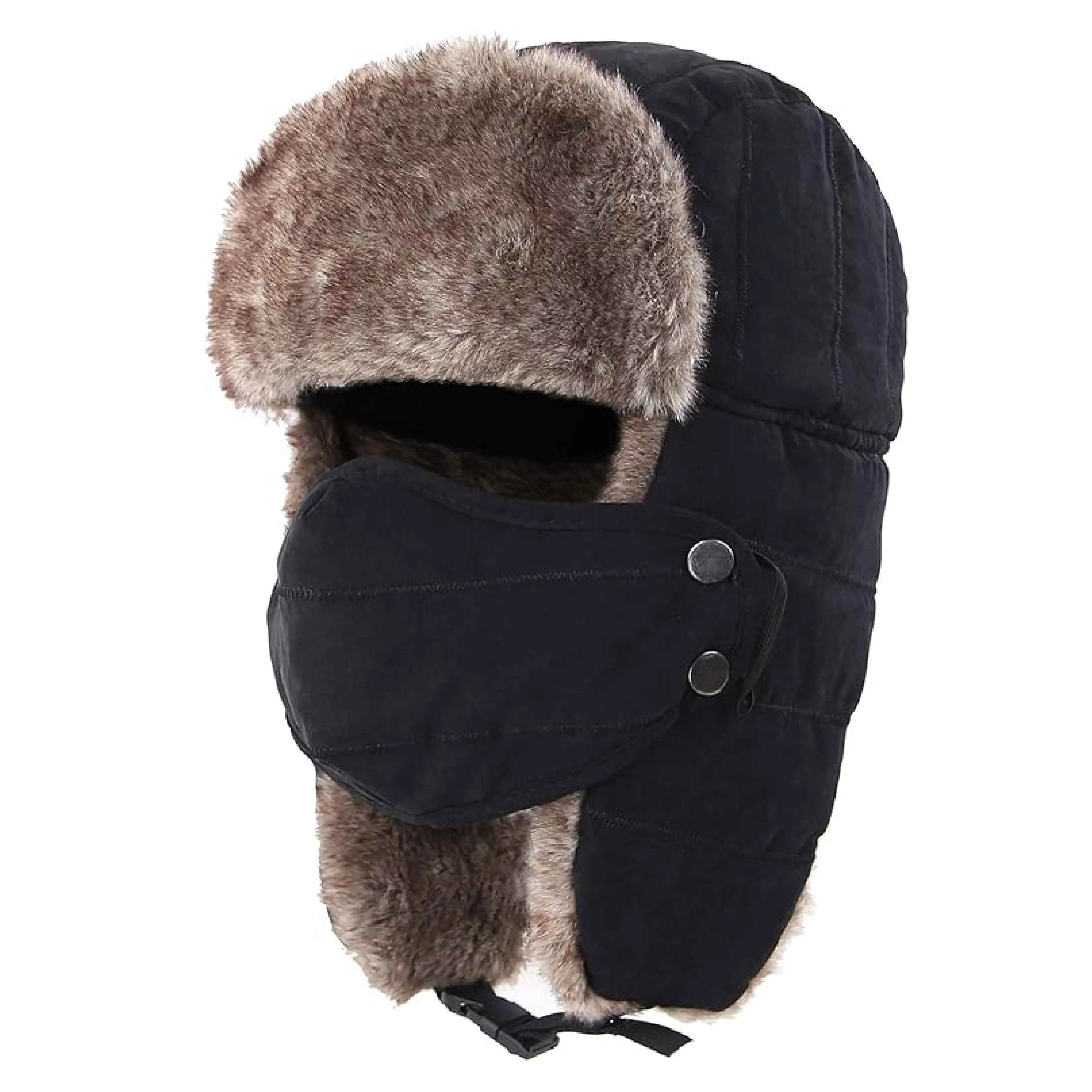 Unisex Furry Ushanka Hat - All-Weather Defender, Waterproof, Windproof, Synthetic Insulated, 360° Storm Protection, Goggles-Compatible Ear Flaps, Adjustable Chin Strap, Removable Mask, Face Warmth, Ideal for Hiking, Running
