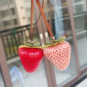 Two Artificial Large Strawberry Hanging Decorations, + Cute 3D Realistic Strawberries, Macaron Series Faux Fruit Tabletop Ornament