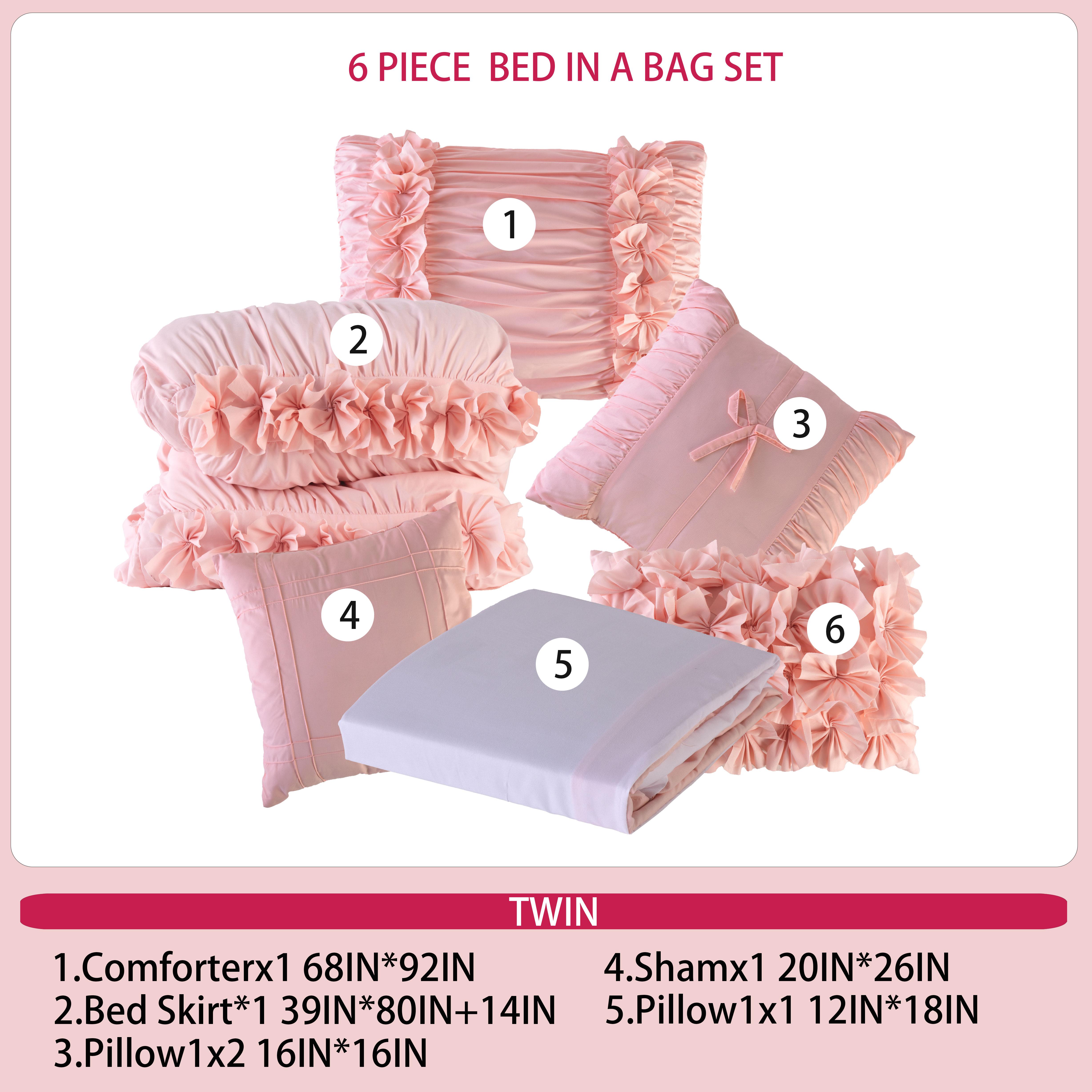 HIG 7 Piece Ruched Pleat Comforter Set White Romantic Bed in a Bag