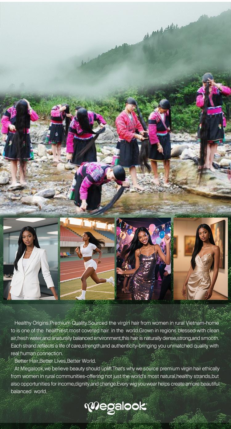 Megalook 13x6 Three-Go Glueless Lace Front Wig Pre-Everything Ear To Ear Natural Hairline Quick Wear Skin Melted Silky Straight Human Hair Wigs With Drawstring SpringStatements