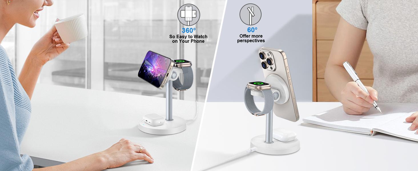 RUIMAILAI 3-in-1 Multifunctional Charger, 15W Fast Charging Station & Foldable Desktop Stand, Magnetic Phone Charger Compatible with MagSafe, iPhone 17/16/15/14/13/12 Series, AirPods, iWatch Series RUIMAILAI 3-in-1 Multifunctional Charger, 15W Fast Charging Station & Foldable Desktop Stand, Magnetic Phone Charger Compatible with MagSafe, iPhone 17/16/15/14/13/12 Series, AirPods, iWatch Series