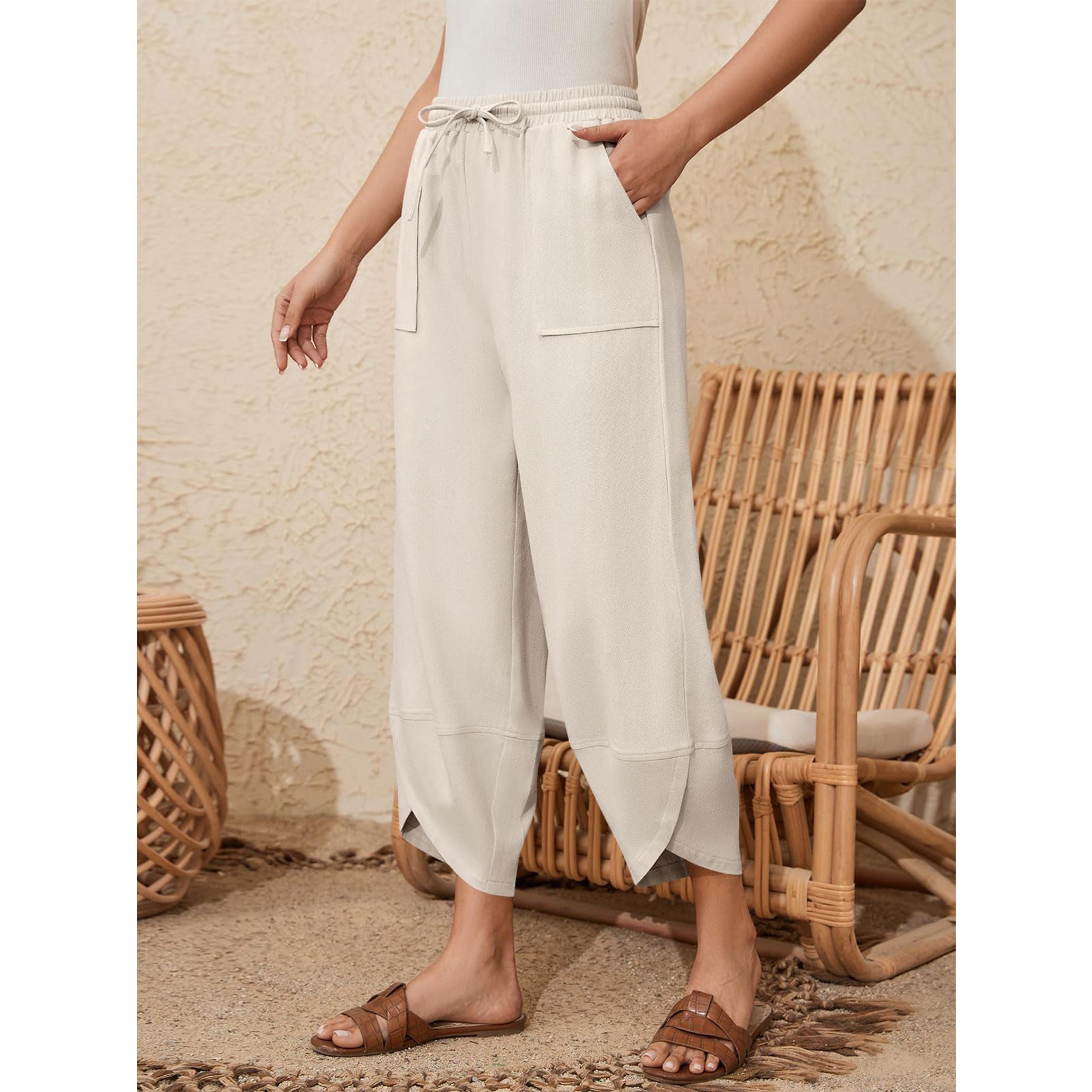 Buenobel Women's Relaxed Wide Leg Drawstring Pants Breathable Cotton Linen Blend Casual Chic for All-Day Comfort