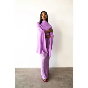 Tiwa Cape Top and Plisse Skirt Set in Lilac
