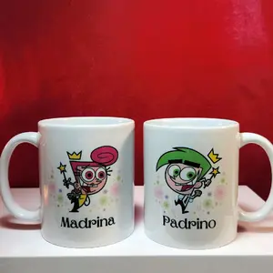 Padrinos Magicos Mugs - Padrino and Madrina Design with Charismatic Characters and Crowns -