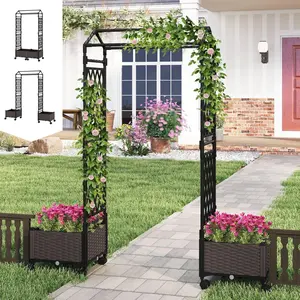 COSTWAY Planter Boxes with Arch Trellis, 5FT Self-Watering Tall Raised Garden Bed w/Wheels, Hanging Roof & Drainage Holes, Outdoor Indoor Tomato Planter for Climbing Vines Vegetables