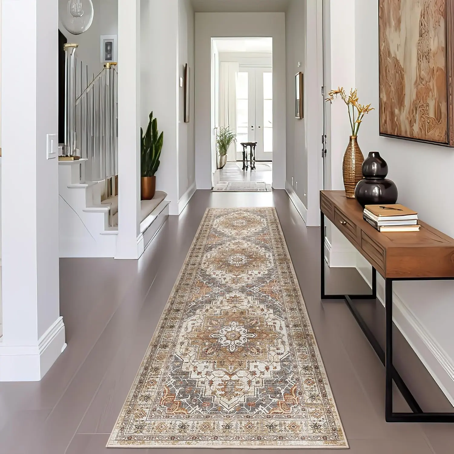Art&Tuft Low-Pile Soft Machine Washable Runner Rug - Non-Slip, Vintage Artistic Motif, Home Accessory, Room Decorations, Homegoods, Rugs for Living Room, Hallway Use, Area Rug Runner, Home Decorative Rugs,back to school,dorm essentials,home essentials