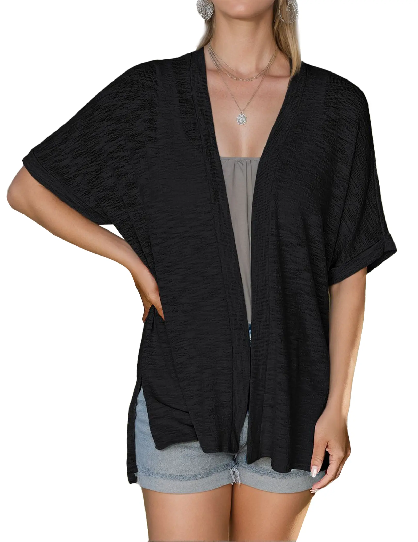 ZEAGOO Women's Short Sleeve Cardigan, Lightweight Open Front Knit Top, Casual Loose Fit Basic Summer Layering Piece, Style, Knitwear, Tops, Cardigan For Women, Breezy Short Sleeves, Loose Cover‑Up Fit