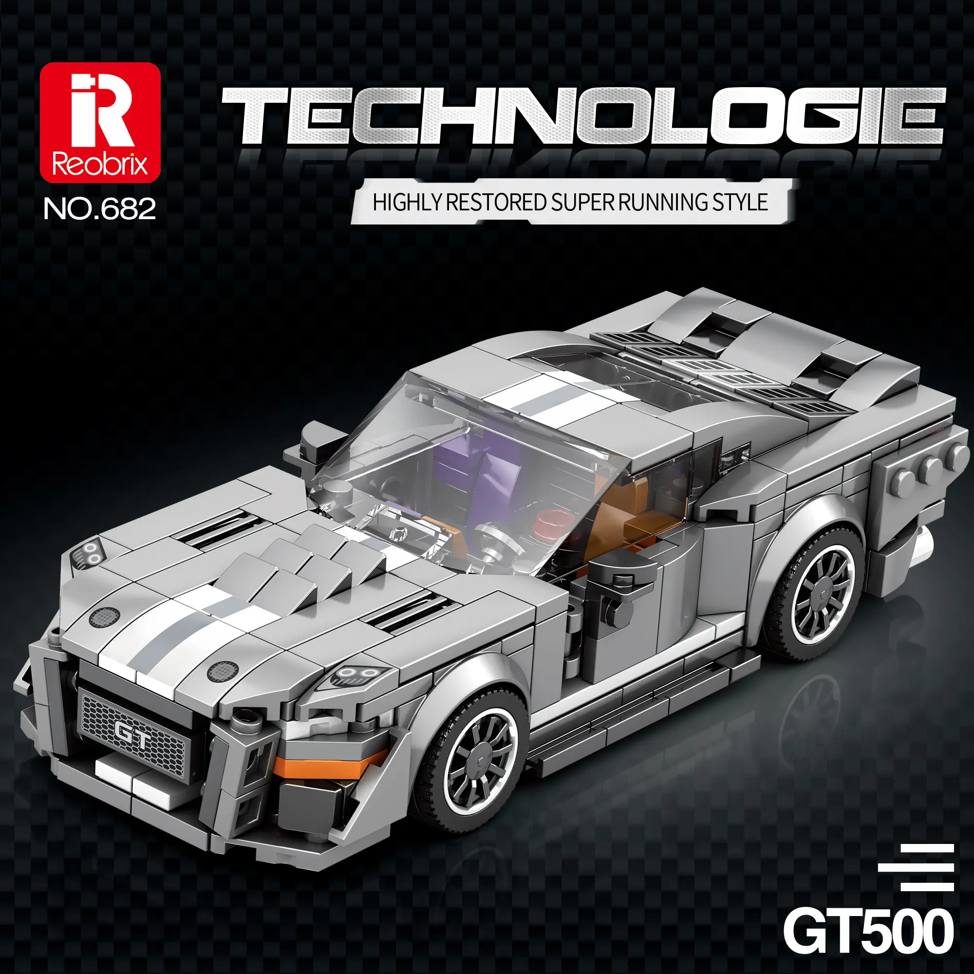 Reobrix GT500 Supercar Assembly Blocks Set - 476PCS Brick Building Kit, Interlocking Building Block Collectible Construction Set, Birthday Gift for Kids Aged 6+