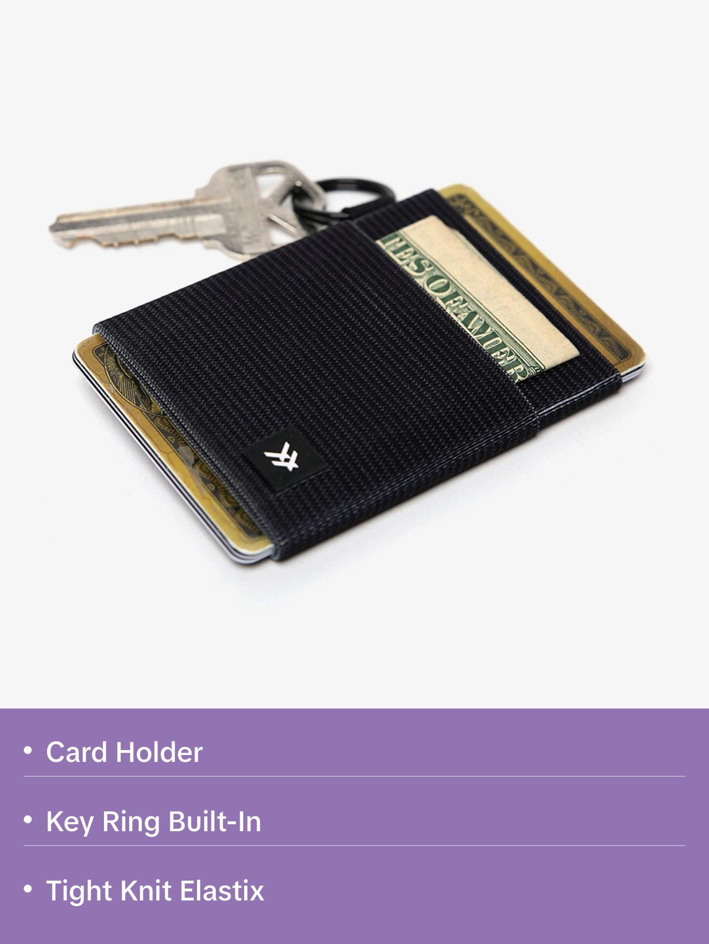 Thread - Black Elastic Wallet with Keyring Attachment, Compact Design, Ideal for Everyday Use