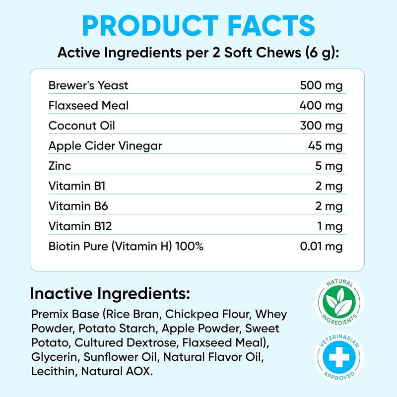 Chewable Flea and Tick Prevention for Dogs - 120 Soft Chews Made in USA - Oral Flea and Tick Control Pills for Small, Medium, Large Dogs and Puppies - Skin and Coat Supplement Treats for All Breeds