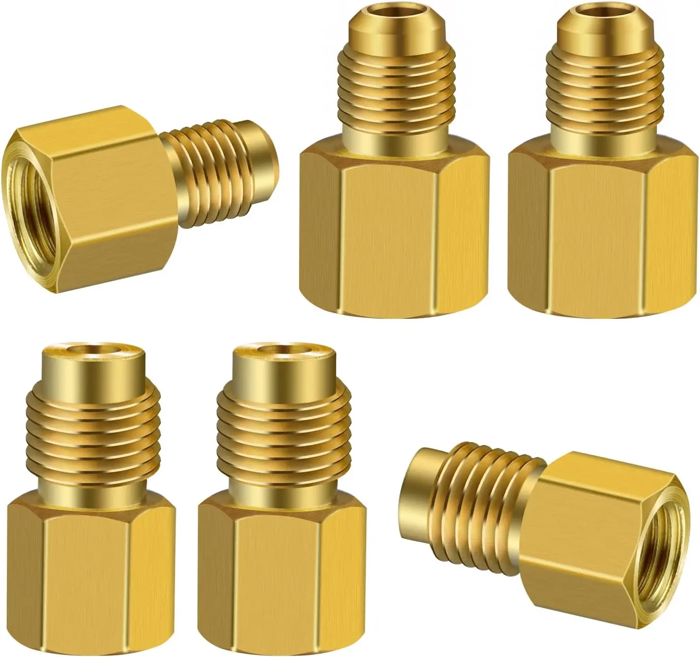 6-Piece Copper Brass Flared Fittings Kit - R134A to R12 6015 Adapter, 1/2 Female to 1/4 Male Valve Core Adaptor, 6014 Vacuum Pump 1/4 Female to 1/2 Male Connector, Durable, 2.6x1.6x4.4in (Tools & Hardware Pipes & Fittings)