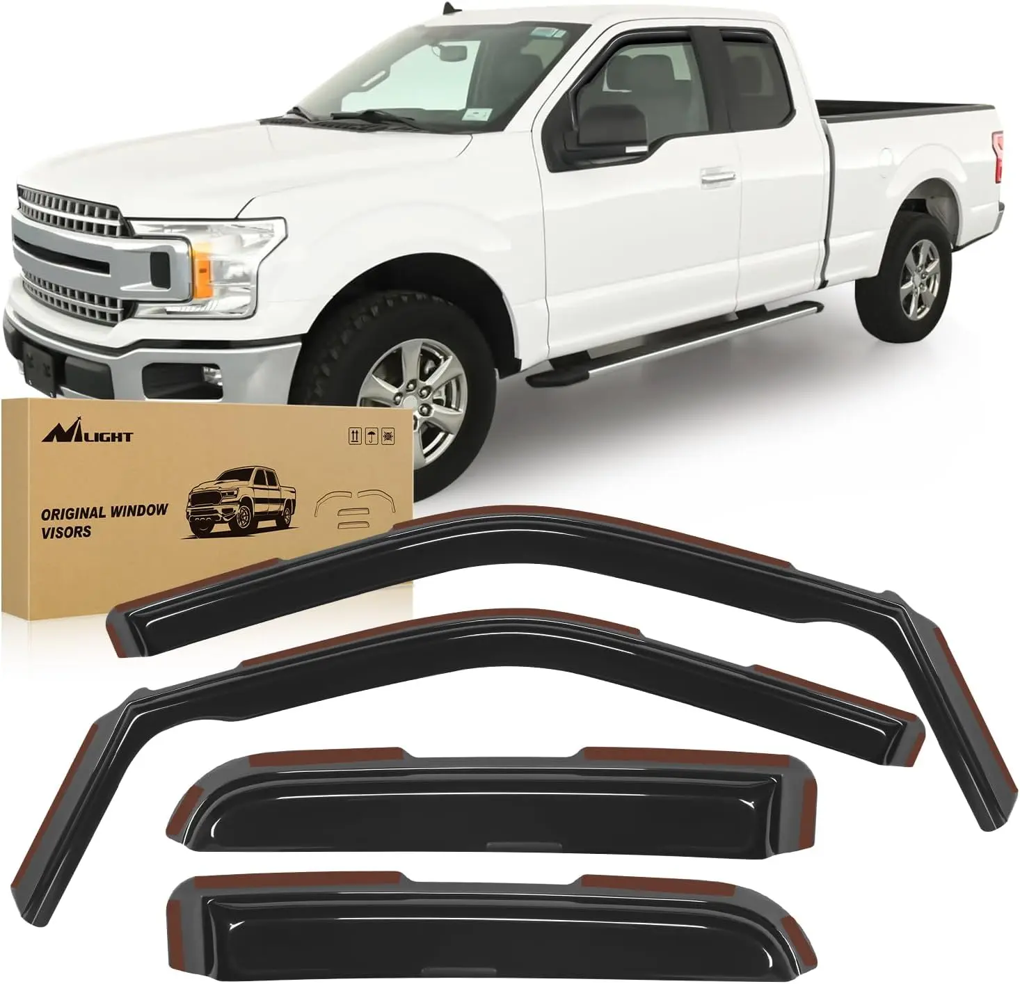 Nilight in Channel Rain Guards for Ford F150/Raptor 2015-2020 Super Cab, F250 F350 F450 F550 2017 2018 2019 2020 Super Cab Window Deflectors, Vent Window Visors-4PCS, Sun Visors, Sun Visor, Tool-Free, Aerodynamic