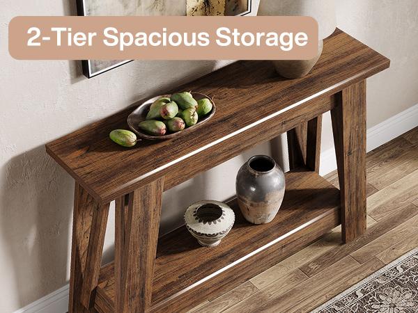LITTLE TREE 41.3" Farmhouse Console Table, 2-Tier Wooden Entryway Table with Storage, Rustic Narrow Behind Couch for Living Room, Hallway, Foyer