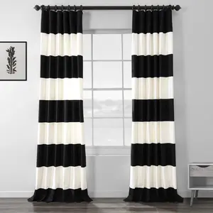 Half Price Drapes Horizontal Striped Printed Cotton Room Darkening Curtain