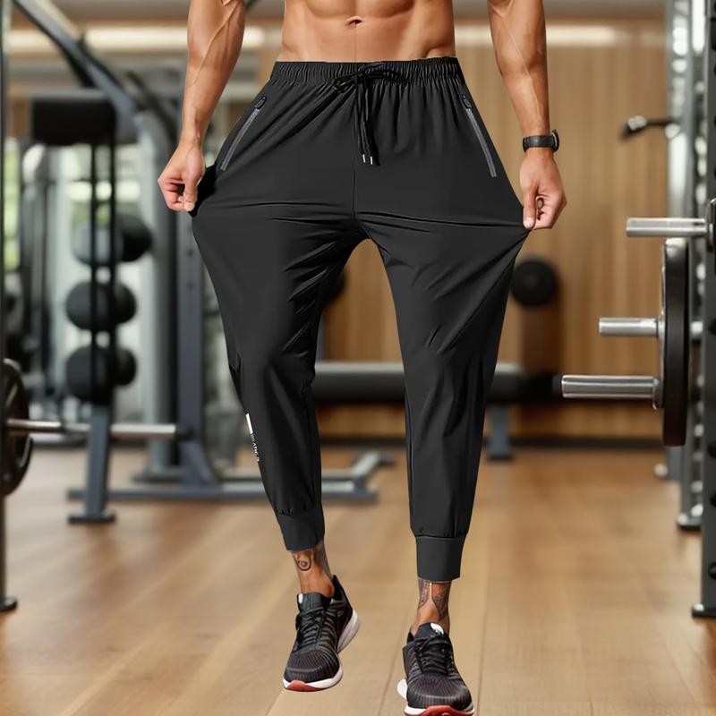 3-Piece Men's Ice Silk Jogging Pants - Breathable - Elastic Track Pants - Zippered Pockets - Good for Running - Fitness & Outdoor Activities - Black - Grey - Khaki - Running Gear - Casual Sportswear - High Elasticity