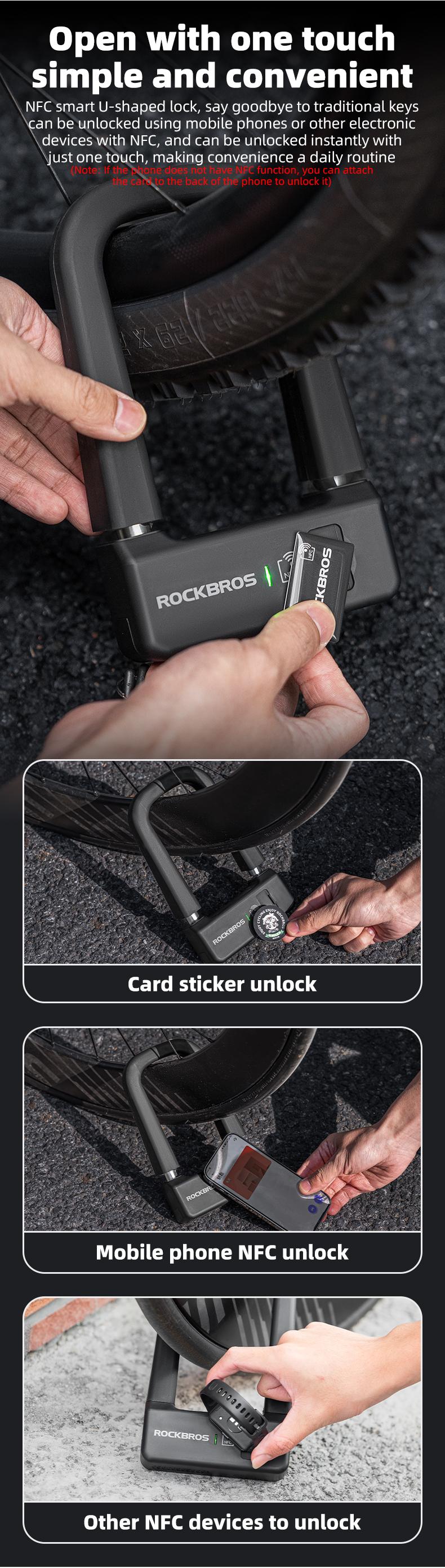 ROCKBROS Smart U Lock NFC Unlocking MTB Road Bike Lock  Anti-theft Lock Waterproof Rechargeable Safety Bike Lock