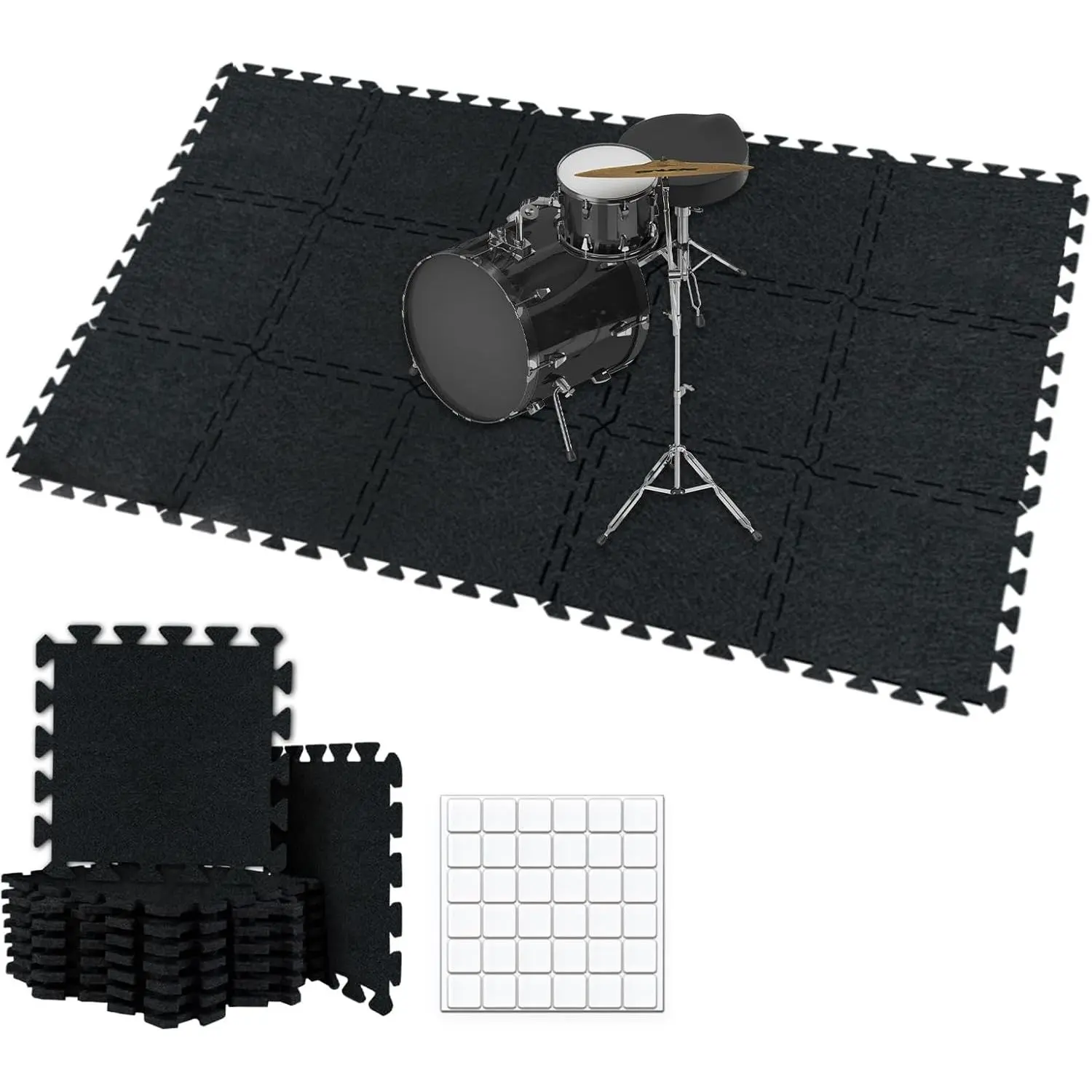 Thick Sound Absorbing Interlocking Floor Mats, 15 count 11x 11 x 0.5 inches High Density Piano Carpet Drum Rug, Non-Slip Anti Vibration Soundproof Pads Acoustic Blankets for Music Studio