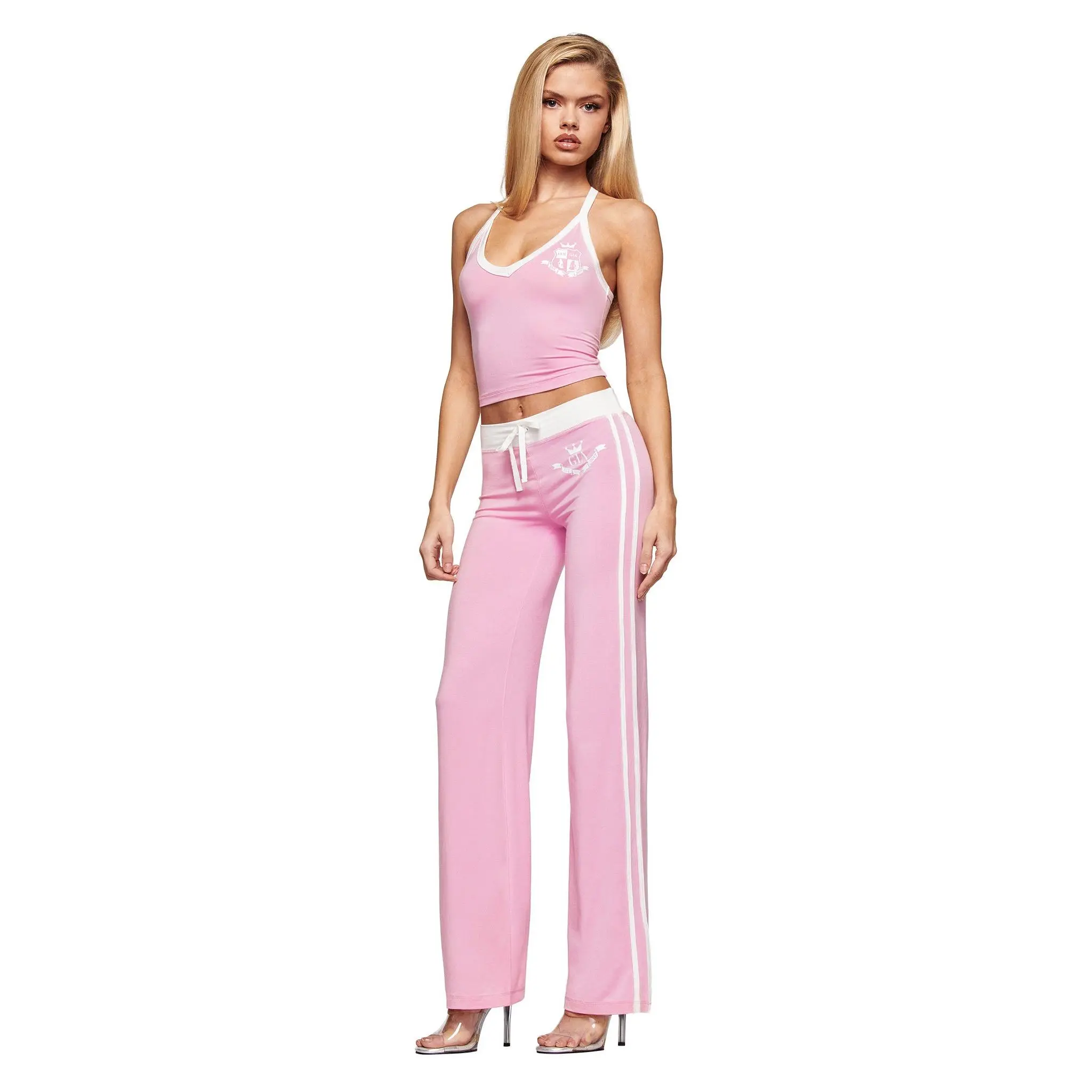 BLARE V-NECK TANK - BABY PINK AND WHITE