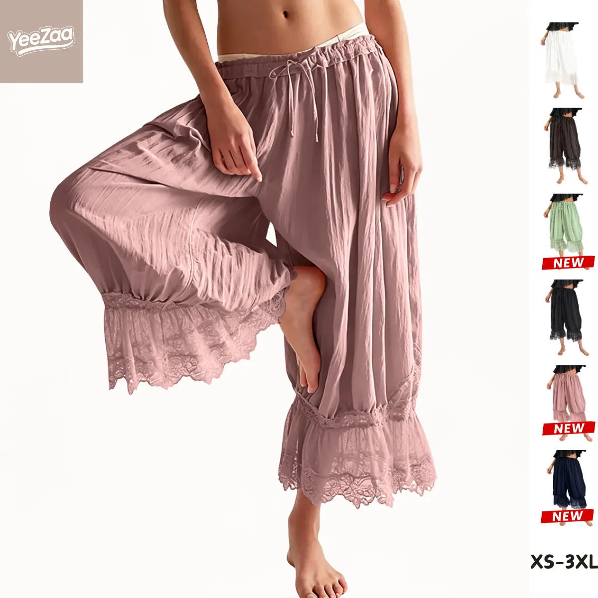YeeZaa  Lace Bloomer Pants 4th of July Holiday for Women Capri Yoga Pants Y2k Elastic Waist Lace Patchwork Pettipants Ruffle Long Going Out Streetwear Lightweight Flared Slips Pants Pajama Bottoms 2026 Spring Summer Fashion Forever Young Bloomer Pants