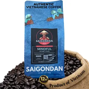 Saigondan Mindful Coffee - Whole Bean Dark Roast Robusta & Arabica Blend Vietnamese Single Origin 12 Oz No Preservatives