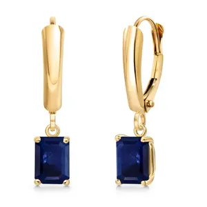 14K Yellow Gold Blue Sapphire Dangle Earrings for Women | 1.23 Cttw | Gemstone September Birthstone | Octagon 6X4MM