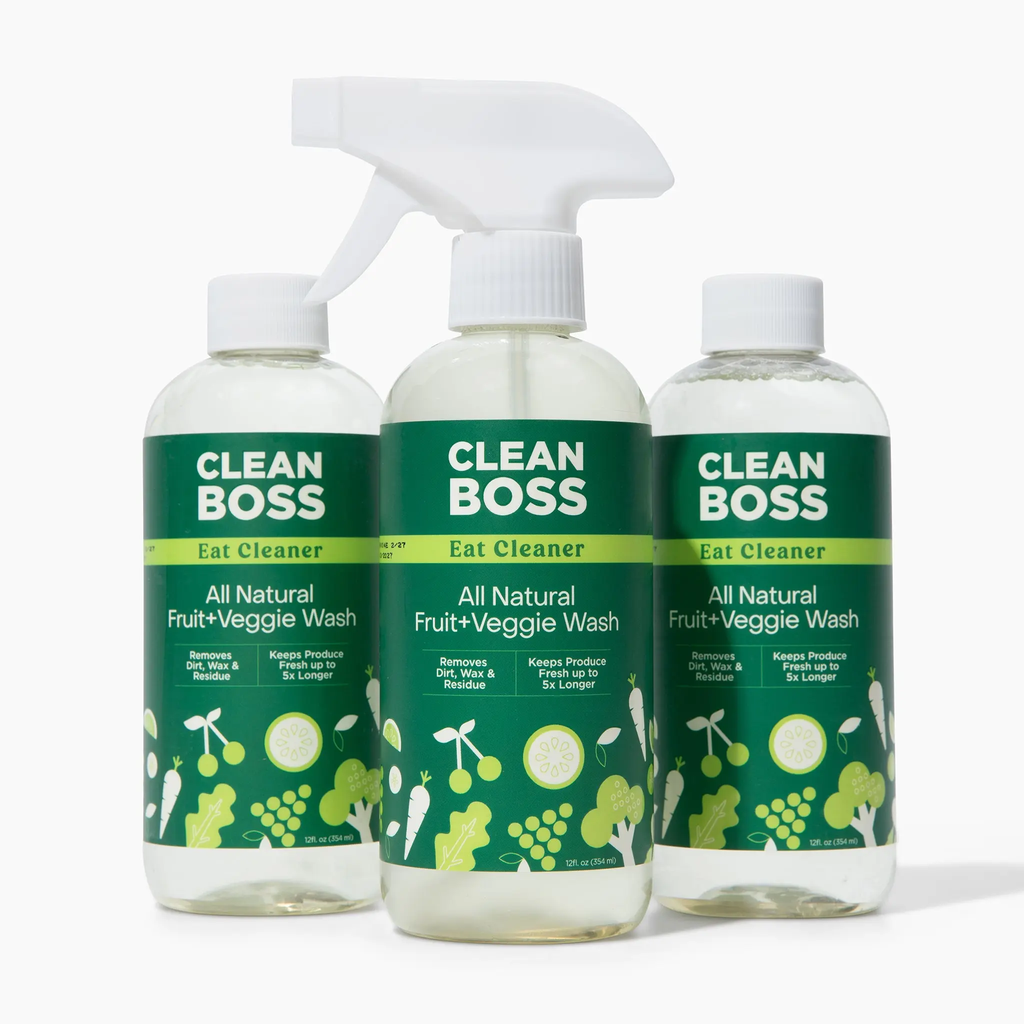 Fruit & Vegetable Wash Spray – Natural Pesticide & Wax Remover, 12 oz Bottle + 2 Bonus Refills