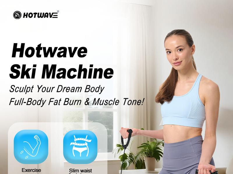 HOTWAVE Ski Machine with Resistance Bands Portable Slide Stepper Featuring LCD Monitor for Full Body Workout Compact Design & Real Time Feedback Folding Walking Pad