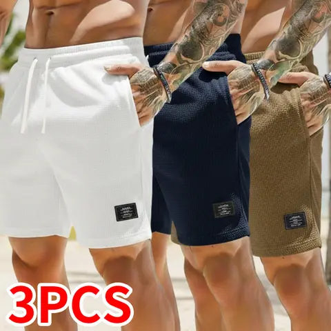 Men's 3-Pack Corduroy Shorts - Solid Color, Drawstring Belt, Side Pockets, Regular Fit, Non-Stretch Fabric, Machine Washable, Breathable, Casual Daily Wear