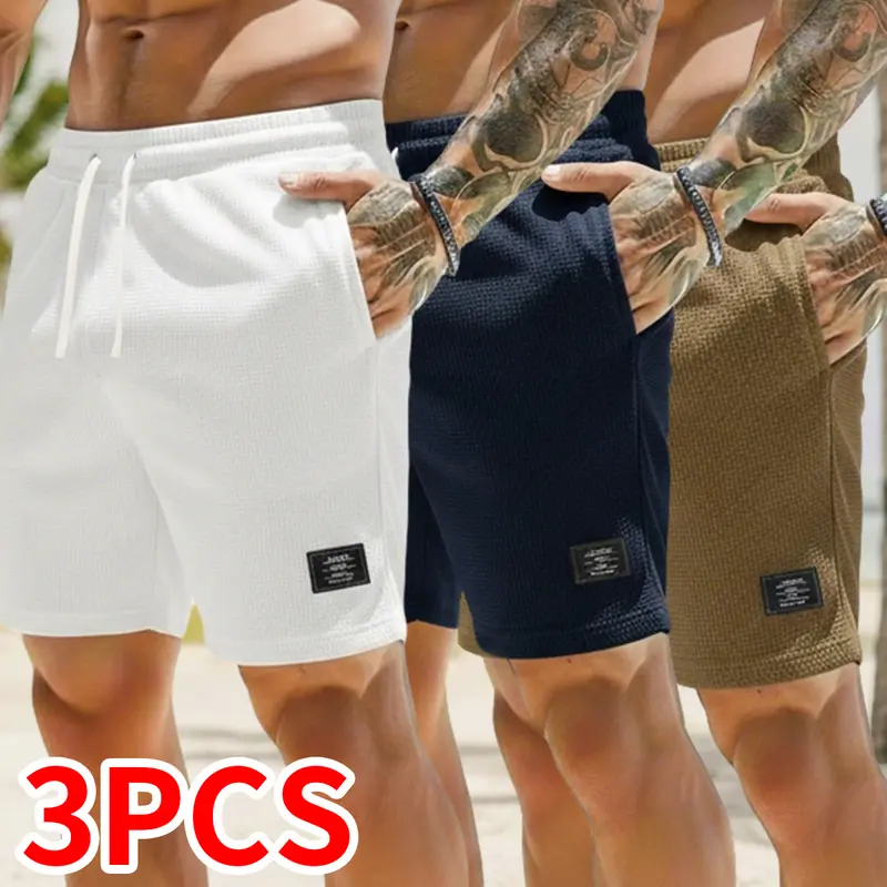 Men's 3-Pack Corduroy Shorts - Solid Color, Drawstring Belt, Side Pockets, Regular Fit, Non-Stretch Fabric, Machine Washable, Breathable, Casual Daily Wear