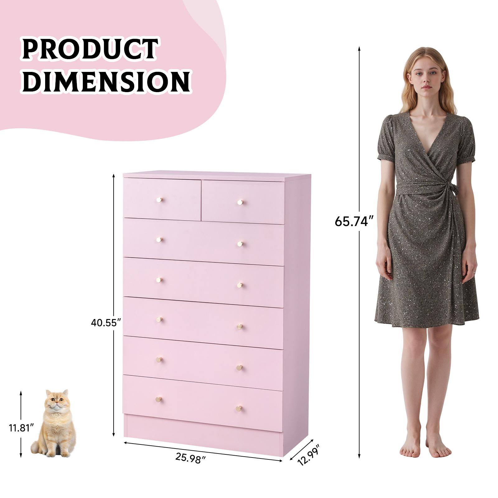 Karl home Pink 5 Drawer Dresser for Bedroom, Modern Wood Dresser Chest of Drawers, Pink Bedroom Dressers for Girls, Anti-Tipping Device, Rose Gold Metal Handle, Living Room, Entryway, Hallway, Office