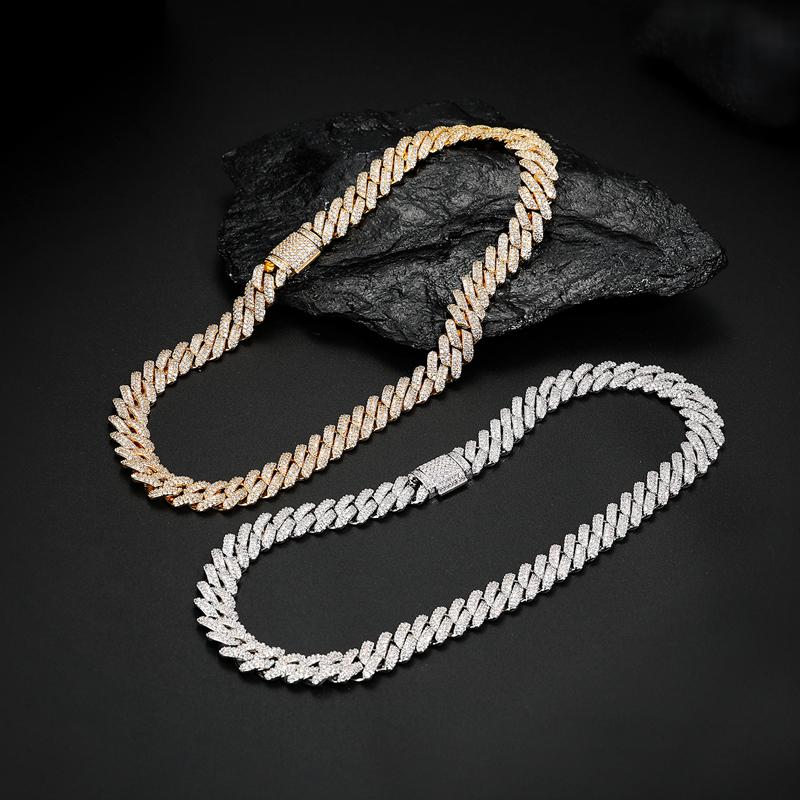 【#CZP397】Shining Cuban Chain Fashion Trend Square Necklace Miami Cuban Chain Ice Out Men's Hip Hop Rap Fashion Necklace Sparkling 14mm Width  FallFreshness
