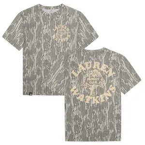 Mossy Oak Washed Out Camo Tee Lauren Watkins Letter Printing Original Bottomland Pattern, Lauren Watkins Printing Mossy Oak Original Bottomland Short Sleeve Camo Shirt